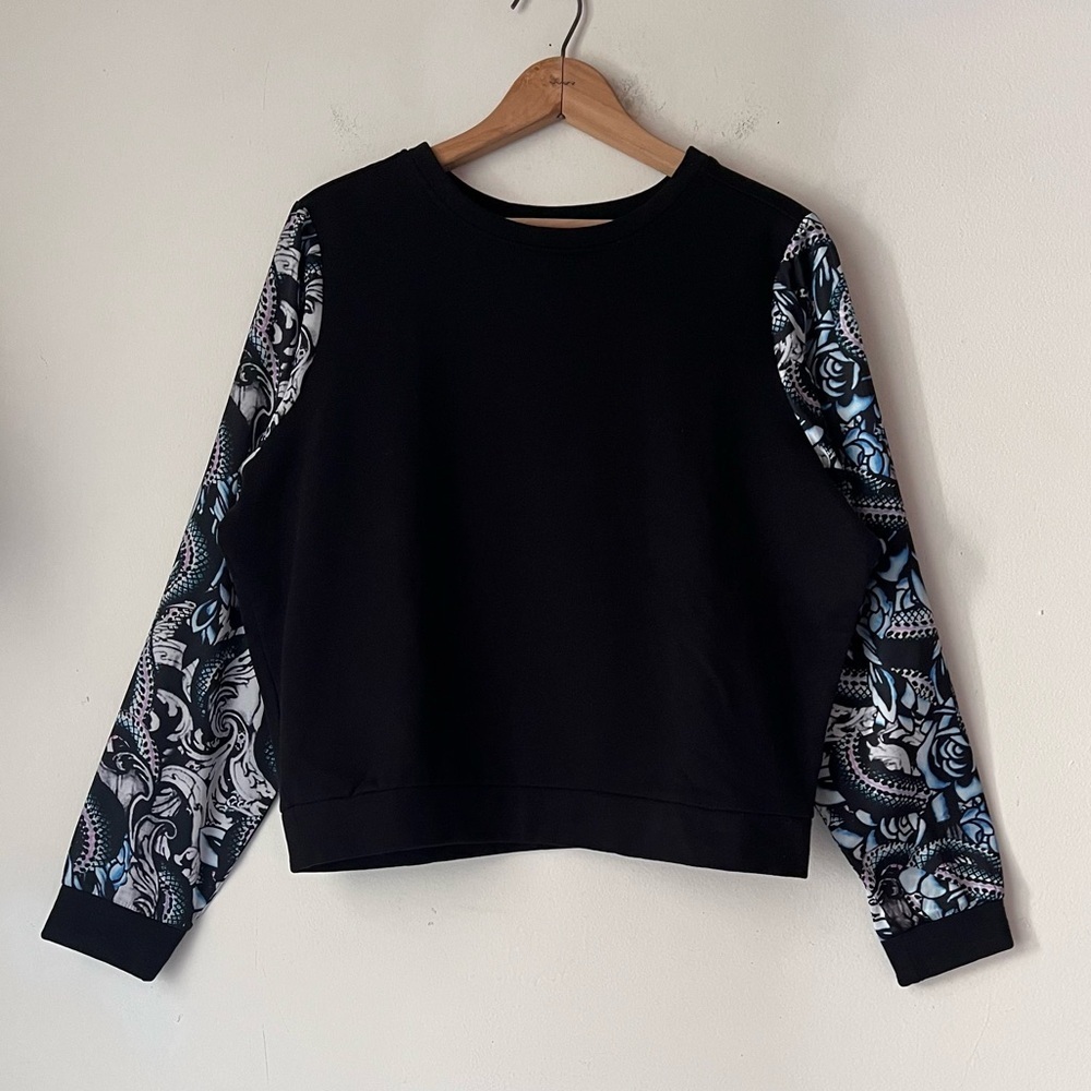 Maje Diametre Black Cotton Printed Silk Sleeve Sweatshirt Size Small